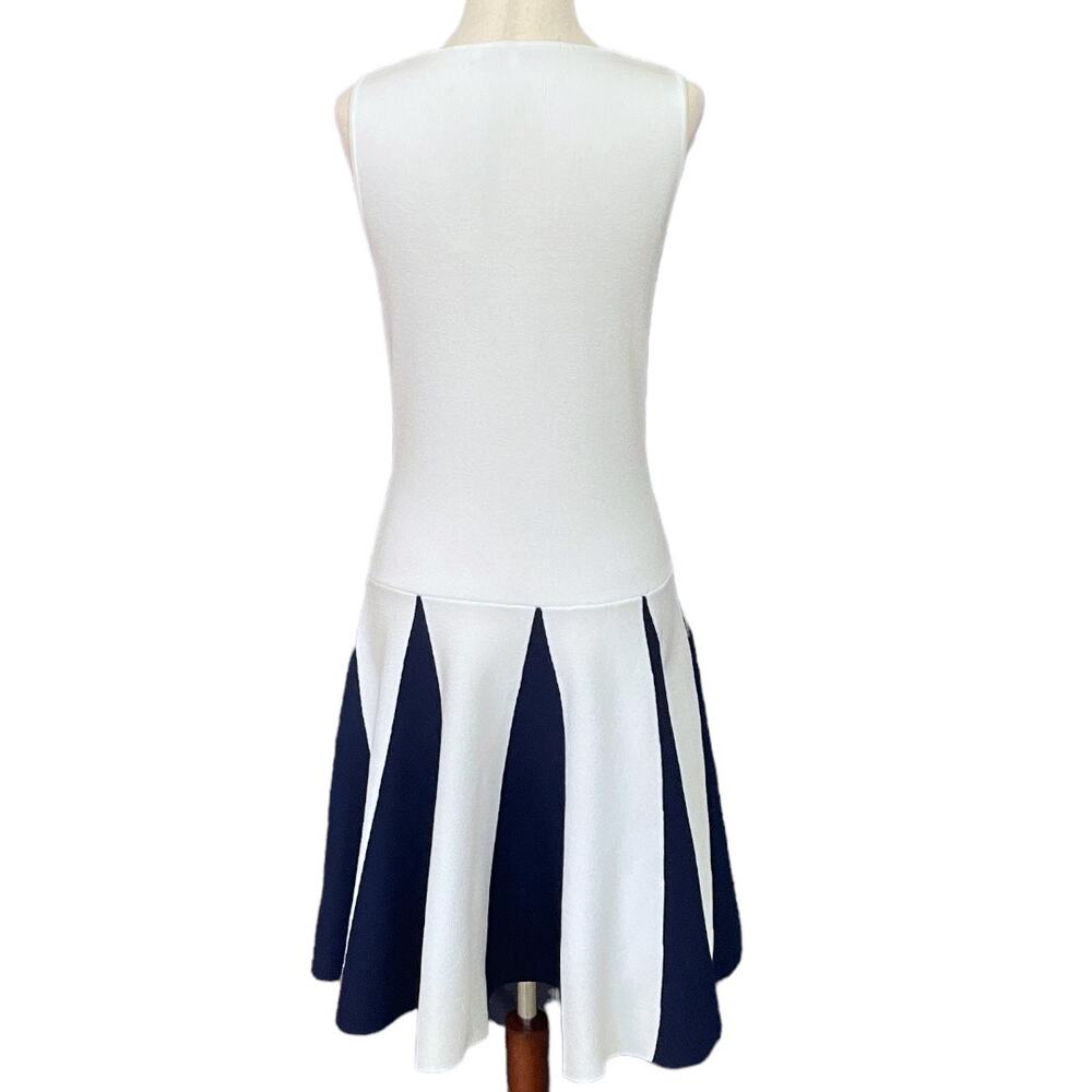 Womens Size Small English Factory White/Blue Sleeveless Knit Dress Ruffle Detail - Picture 2 of 5